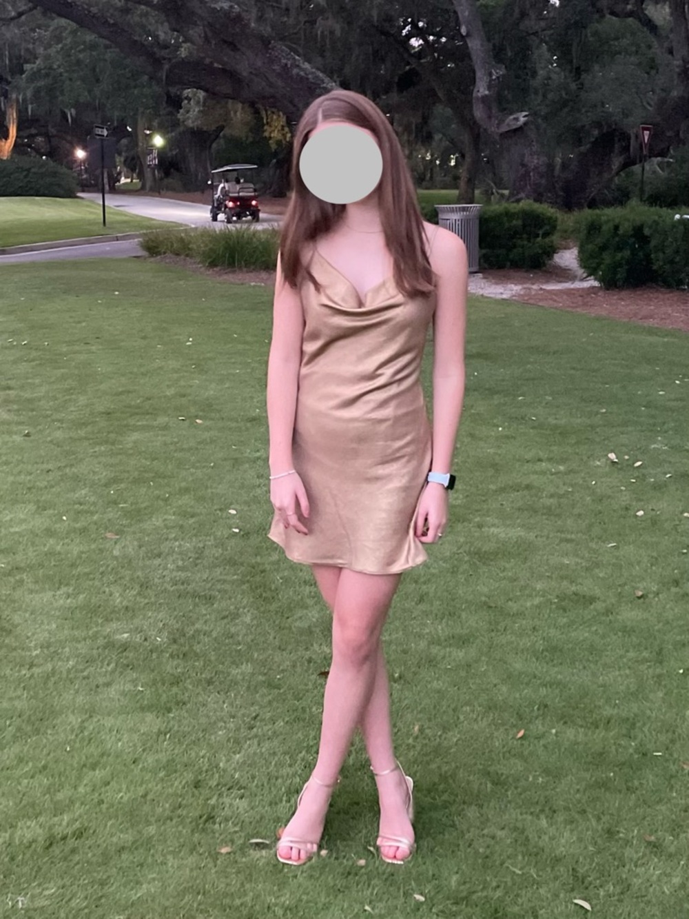 Gold Slip Mini Dress North End size M- Elegant Cowl Neck